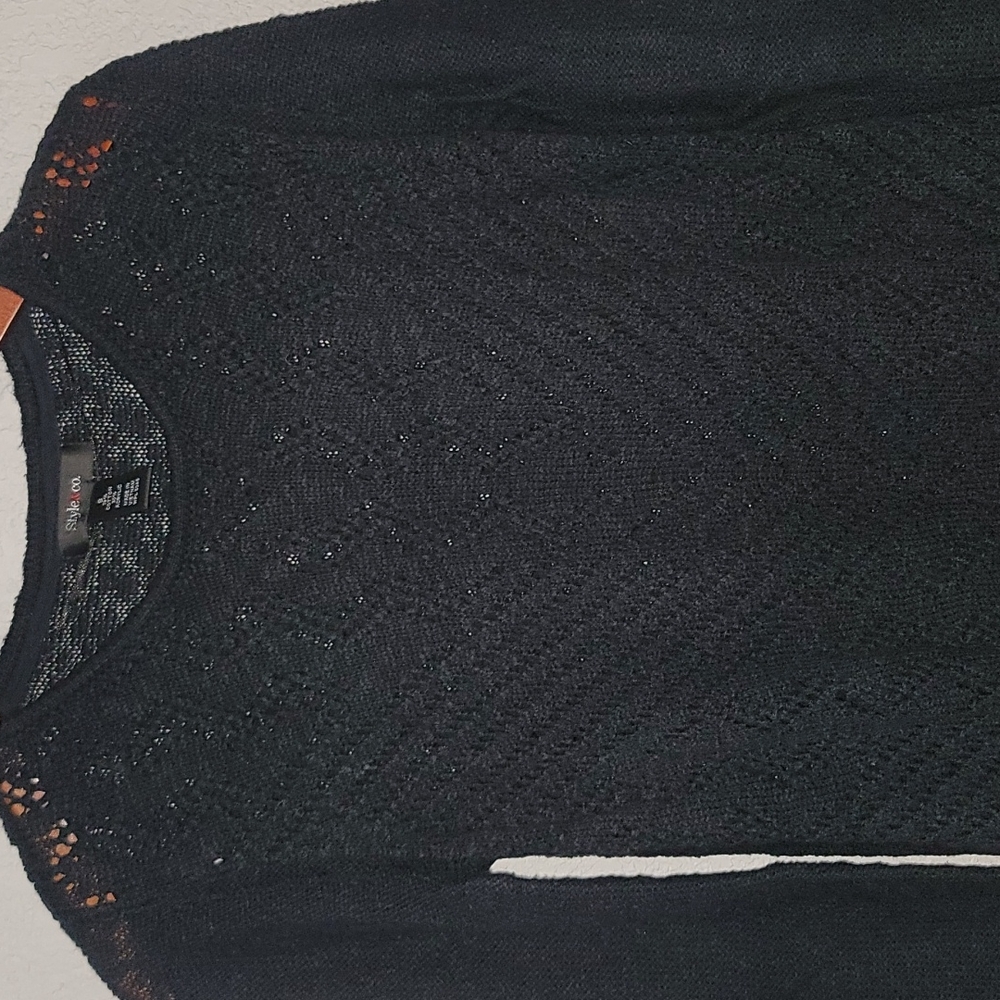Style & Co  Black Knitted Long Sweater w/Fringes Sz. S